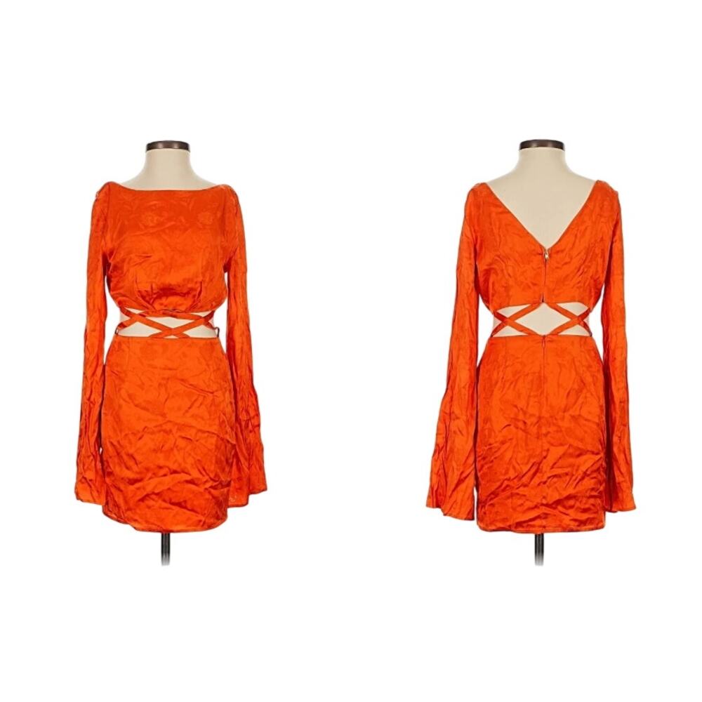 New Atoir Revolve Orange Satin Sze 2 Belle Ame Cut Out Party Birthday Mini Dress